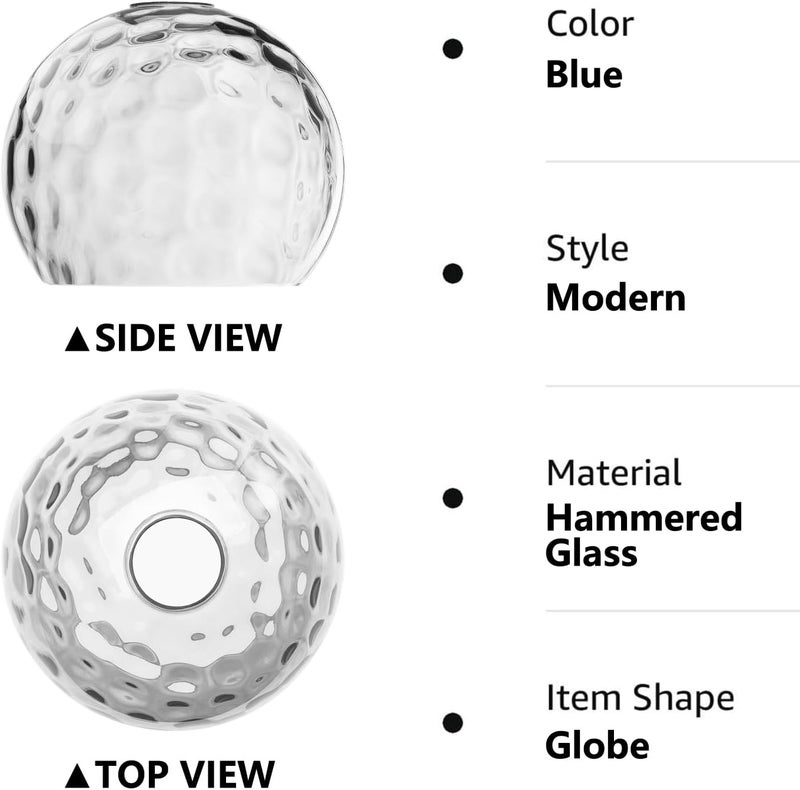 BinoBro Fixture Replacement Globe Shade with 1.65 Inch Fitter, 8 Inch Diameter, E26 Base 1-5/8 Inch Fitter, Glass Lampshade Cover for Pendant Wall Sconce Chandelier (8 Inch Clear Hammered Glass(2 pack)) - Image 5
